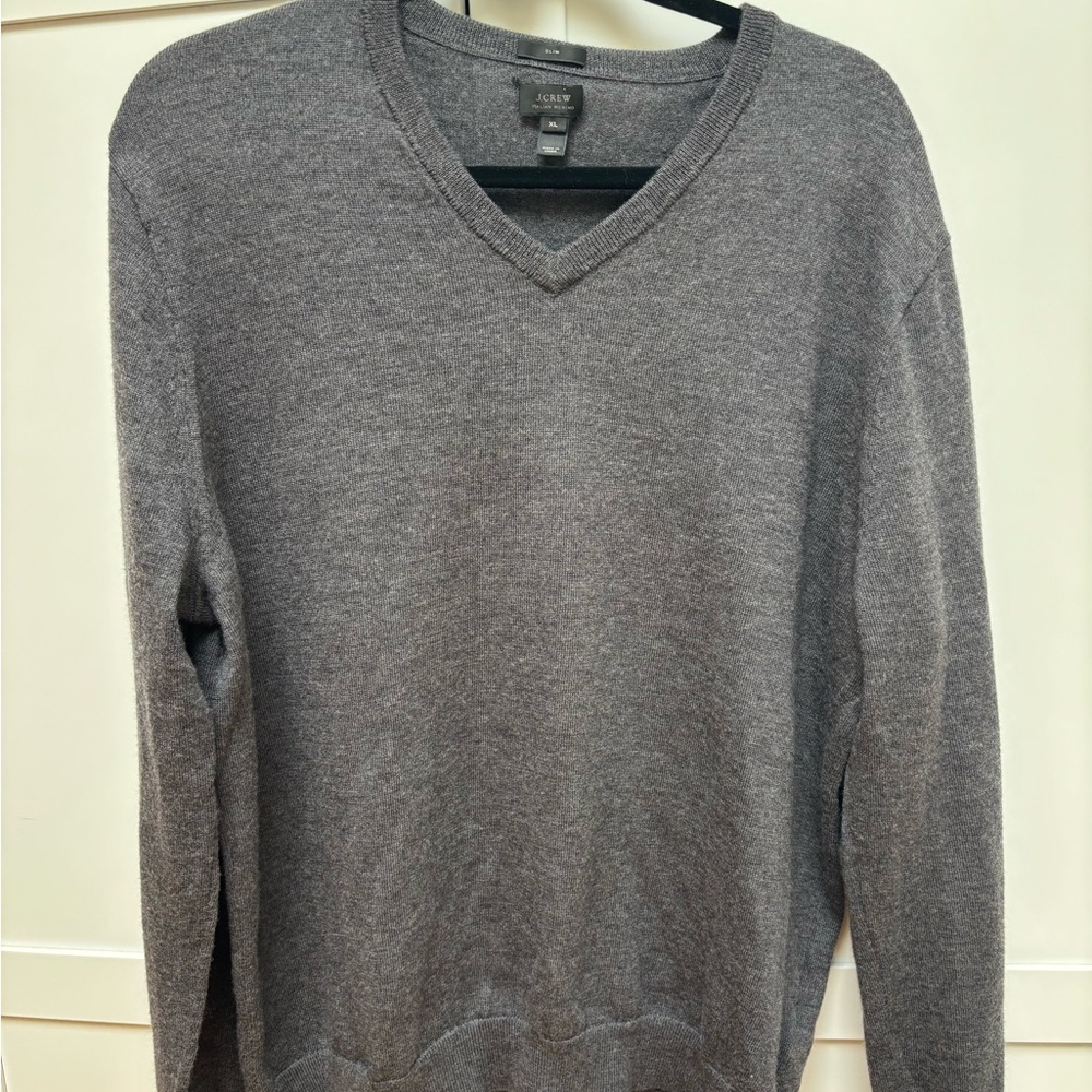 J. Crew Charcoal V-Neck Sweater Size XL Preppy Collegiate